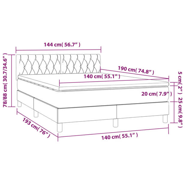 vidaXL Boxspring met matras en LED stof taupe 140x190 cm