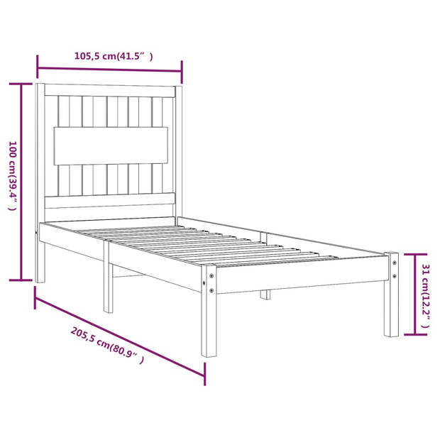 vidaXL Bedframe massief grenenhout 100x200 cm