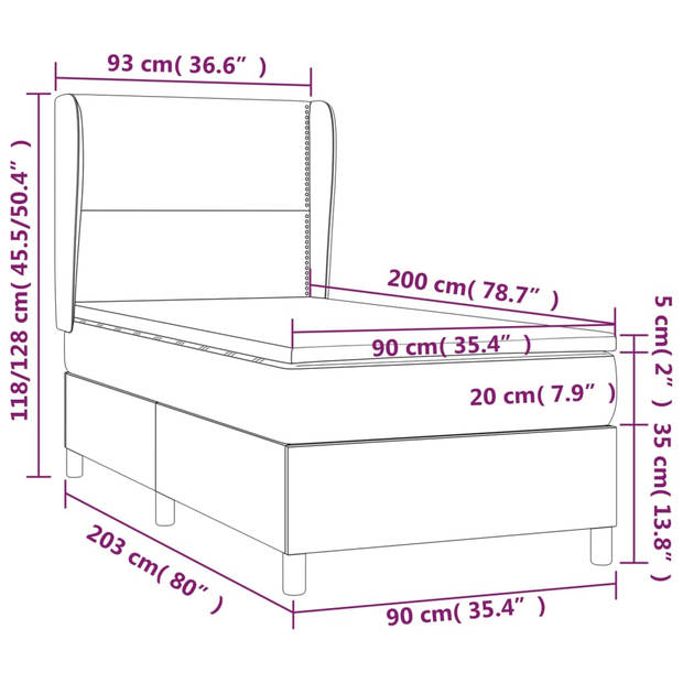 vidaXL Boxspring met matras stof donkerbruin 90x200 cm