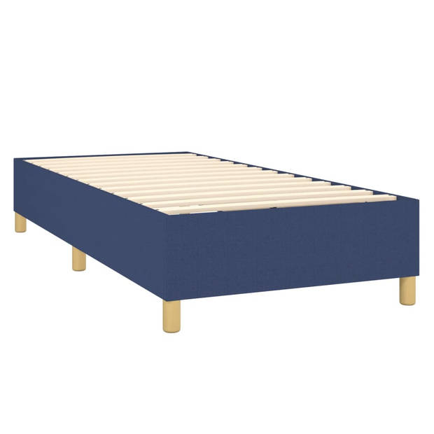 vidaXL Boxspring met matras en LED stof blauw 90x200 cm