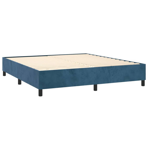 vidaXL Boxspring met matras fluweel donkerblauw 180x200 cm