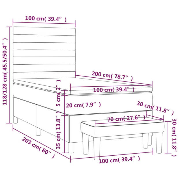 vidaXL Boxspring met matras fluweel roze 100x200 cm