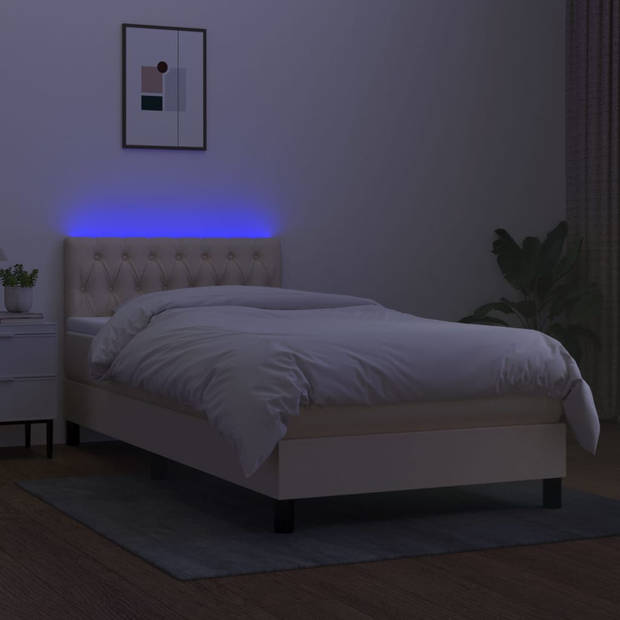 vidaXL Boxspring met matras en LED stof crèmekleurig 90x190 cm