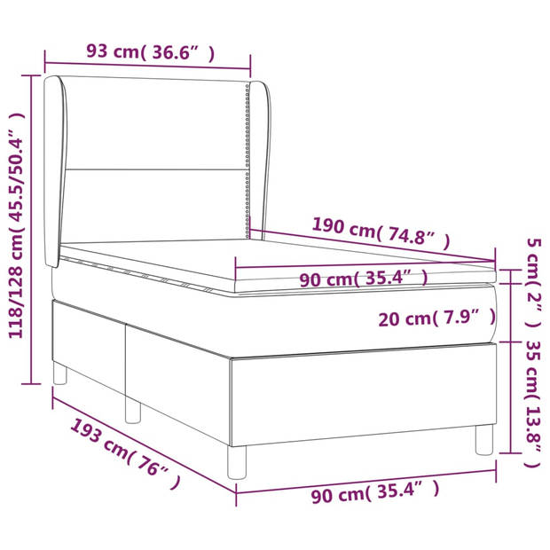 vidaXL Boxspring met matras stof taupe 90x190 cm