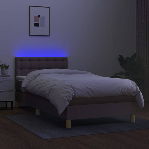 The Living Store Boxspring Bed - Taupe - 203 x 100 x 78/88 cm - LED - Pocketvering Matras - Huidvriendelijk