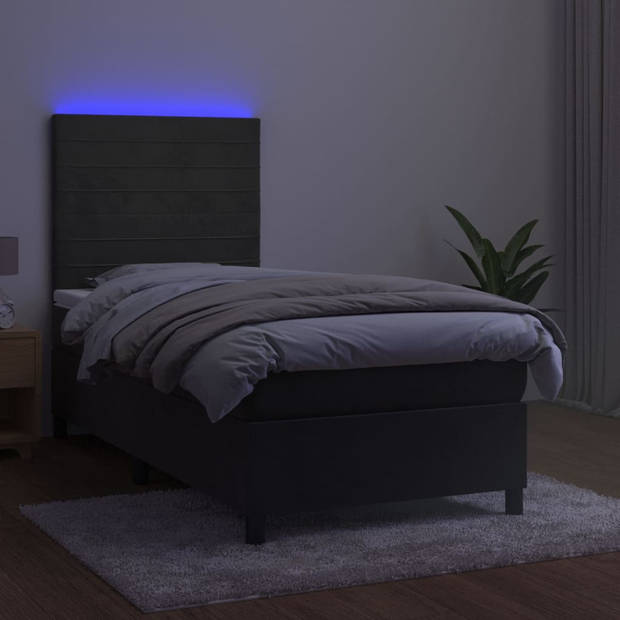 vidaXL Boxspring met matras en LED fluweel donkergrijs 90x200 cm