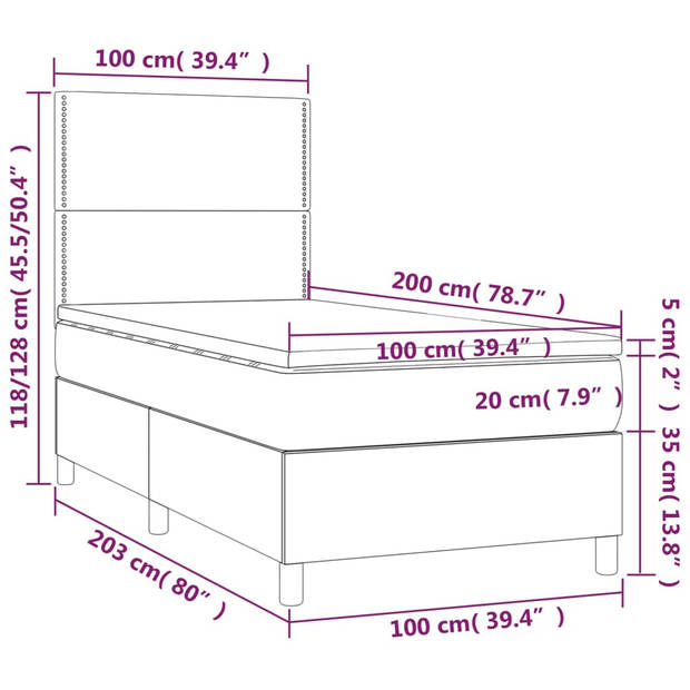 vidaXL Boxspring met matras stof donkerbruin 100x200 cm