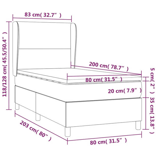 vidaXL Boxspring met matras stof zwart 80x200 cm