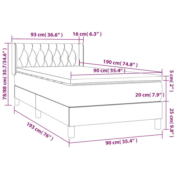 vidaXL Boxspring met matras fluweel donkergrijs 90x190 cm