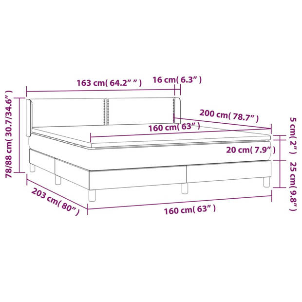 vidaXL Boxspring met matras fluweel zwart 160x200 cm