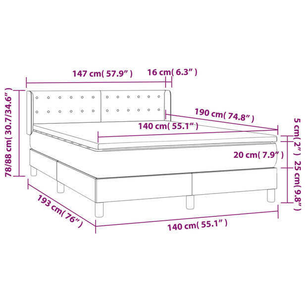 vidaXL Boxspring met matras fluweel roze 140x190 cm