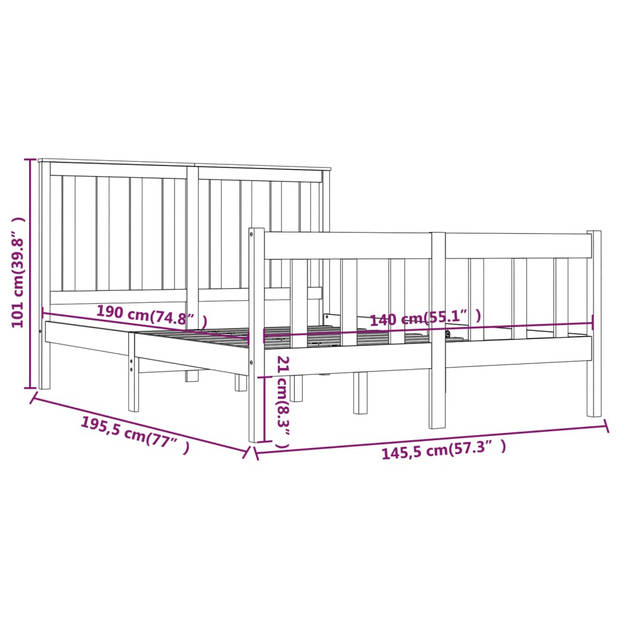 vidaXL Bedframe massief grenenhout zwart 140x190 cm