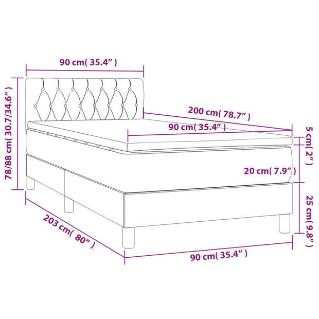 The Living Store Boxspring met matras stof crèmekleurig 90x200 cm - Bed