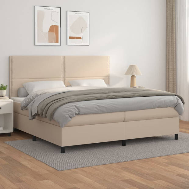 vidaXL Boxspring met matras kunstleer cappuccinokleurig 200x200 cm