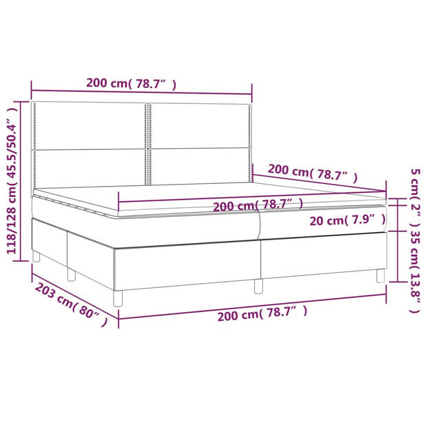 vidaXL Boxspring met matras stof lichtgrijs 200x200 cm