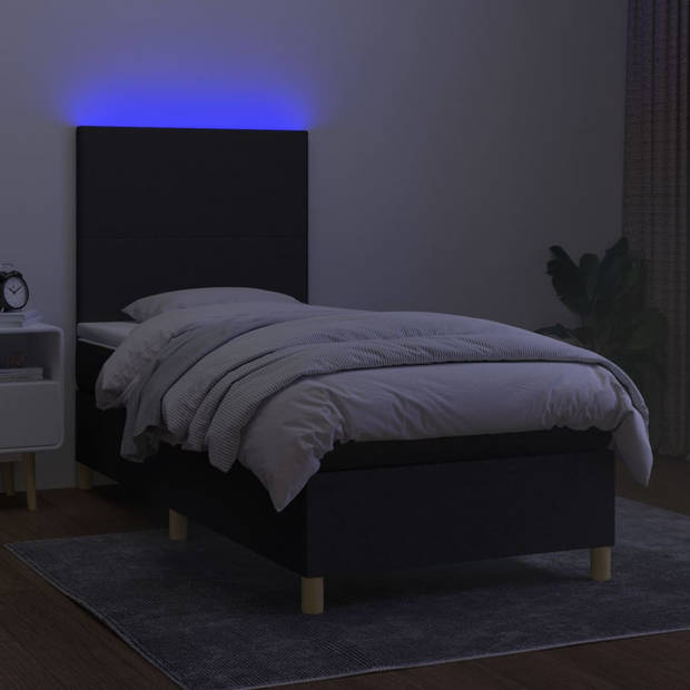 vidaXL Boxspring met matras en LED stof zwart 80x200 cm