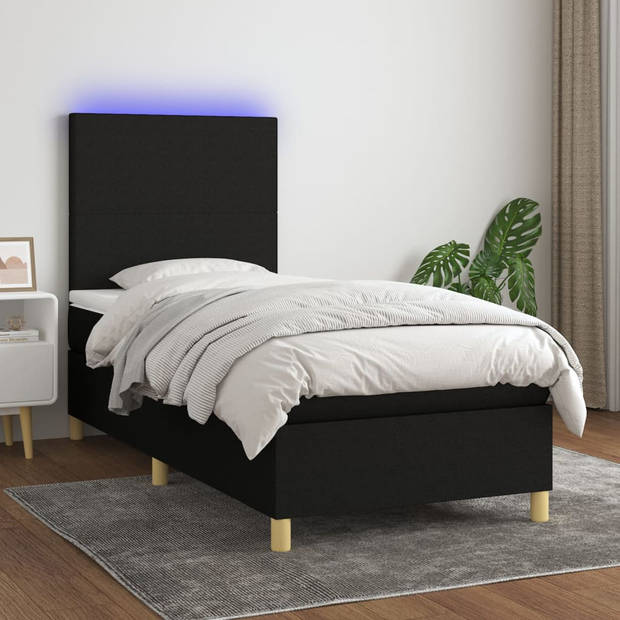 vidaXL Boxspring met matras en LED stof zwart 80x200 cm