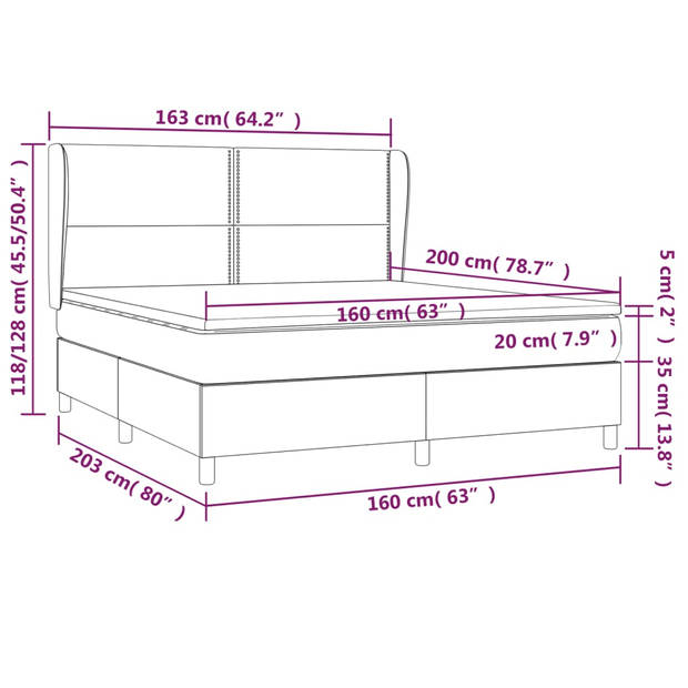 vidaXL Boxspring met matras stof taupe 160x200 cm