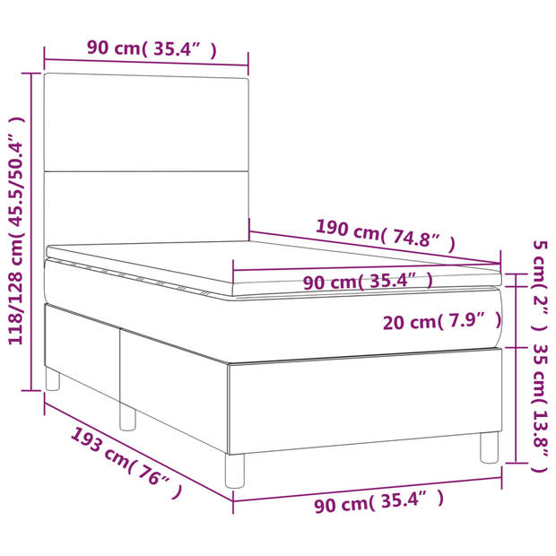 vidaXL Boxspring met matras stof taupe 90x190 cm