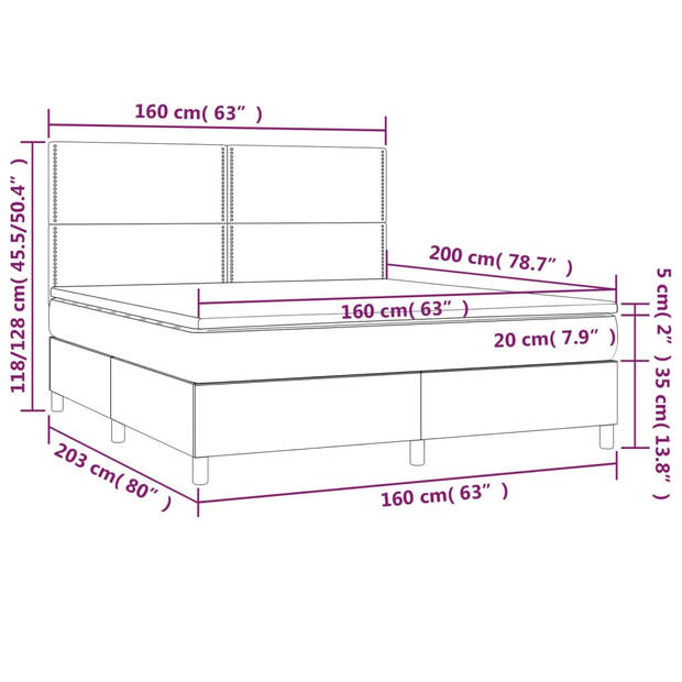 vidaXL Boxspring met matras stof donkergrijs 160x200 cm