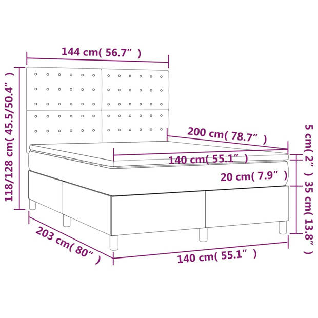 vidaXL Boxspring met matras en LED kunstleer grijs 140x200 cm