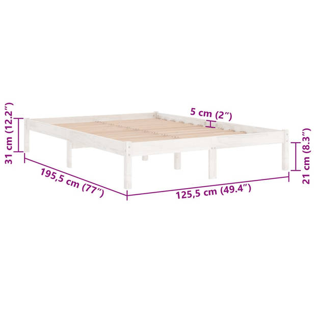 vidaXL Bedframe massief hout wit 120x190 cm