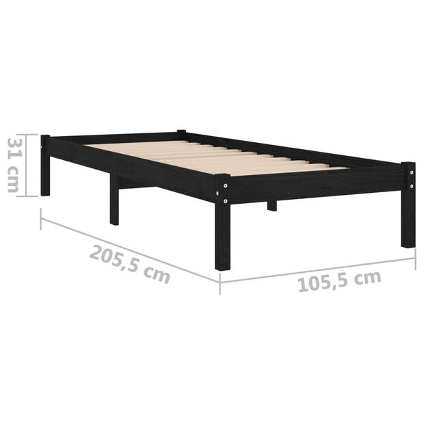 vidaXL Bedframe massief grenenhout zwart 100x200 cm