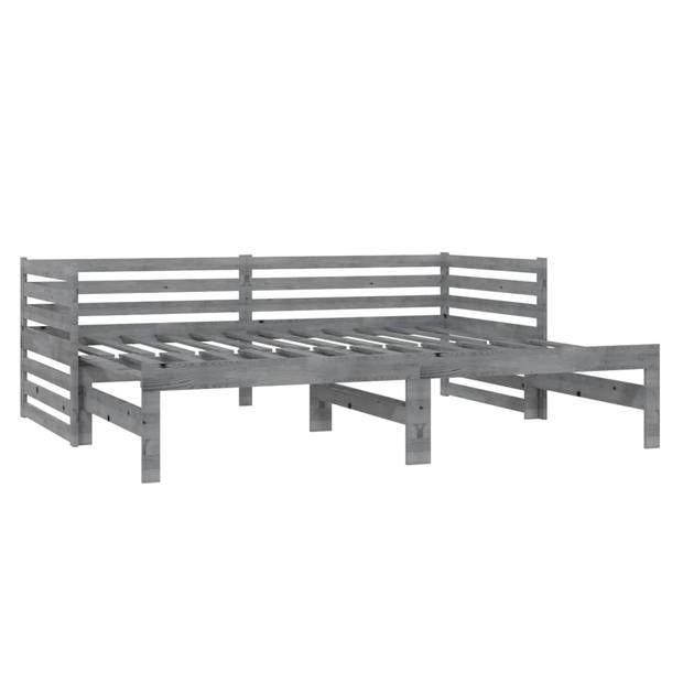 vidaXL Slaapbank uitschuifbaar massief grenenhout grijs 2x(90x200) cm