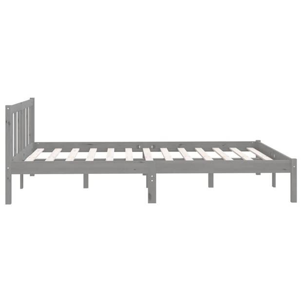 vidaXL Bedframe massief grenenhout grijs 150x200 cm