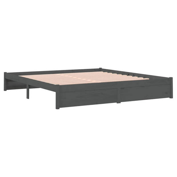 The Living Store Bedframe - Grenenhout - 205.5x185.5x31 cm - Grijs - 180x200 cm (6FT Super King) - Montage vereist