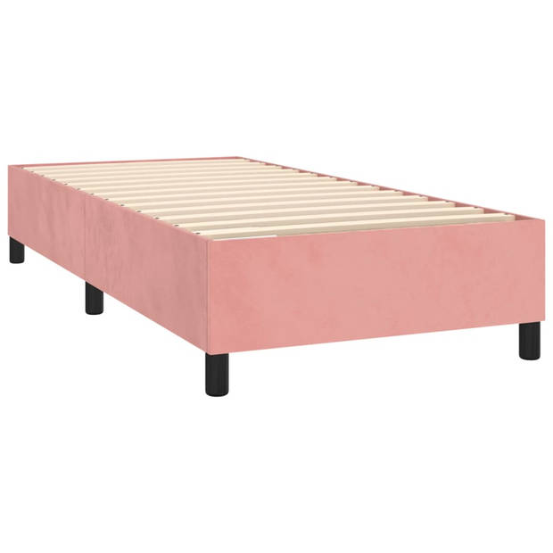 vidaXL Boxspring met matras en LED fluweel roze 90x200 cm