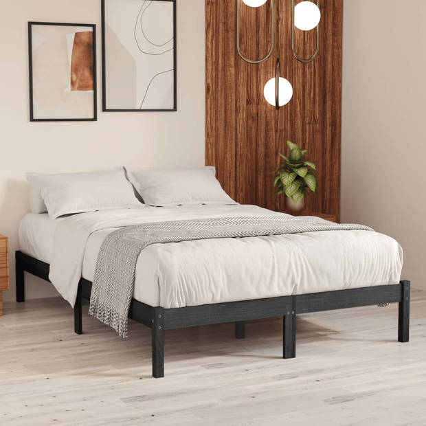 vidaXL Bedframe massief hout grijs 150x200 cm