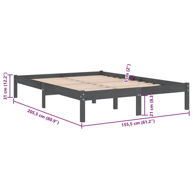 vidaXL Bedframe massief hout grijs 150x200 cm