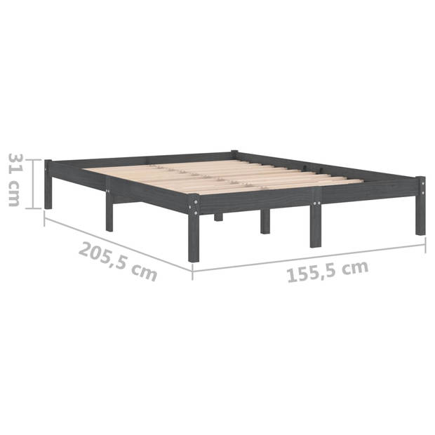 vidaXL Bedframe massief hout grijs 150x200 cm