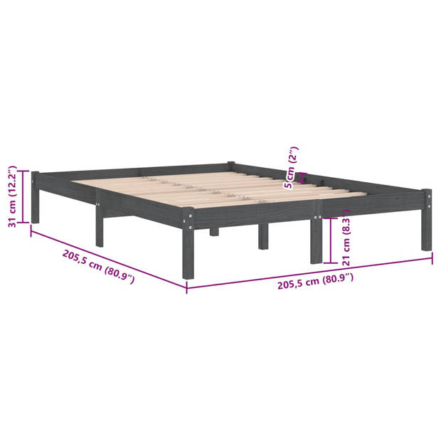 vidaXL Bedframe massief grenenhout grijs 200x200 cm