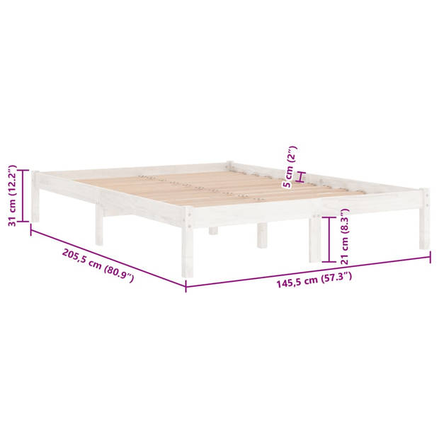 vidaXL Bedframe massief grenenhout wit 140x200 cm