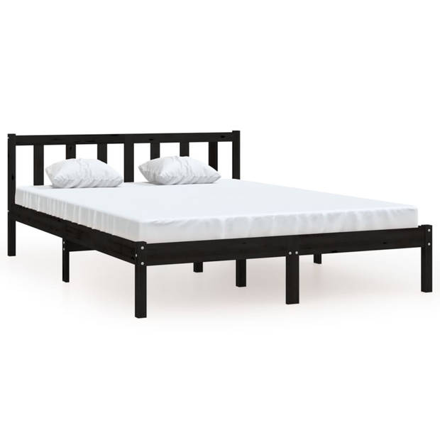 vidaXL Bedframe massief grenenhout zwart 140x190 cm