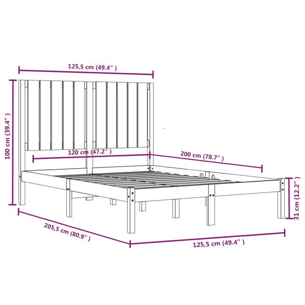 vidaXL Bedframe zonder matras massief grenenhout 120x200 cm