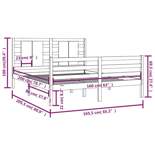 vidaXL Bedframe zonder matras massief grenenhout wit 160x200 cm