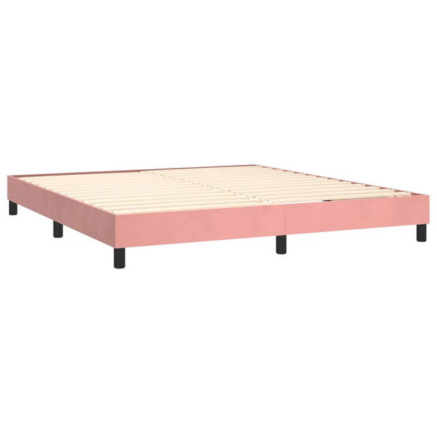 vidaXL Boxspring met matras en LED fluweel roze 180x200 cm