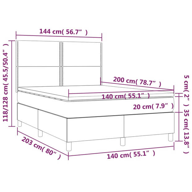 vidaXL Boxspring met matras stof taupe 140x200 cm