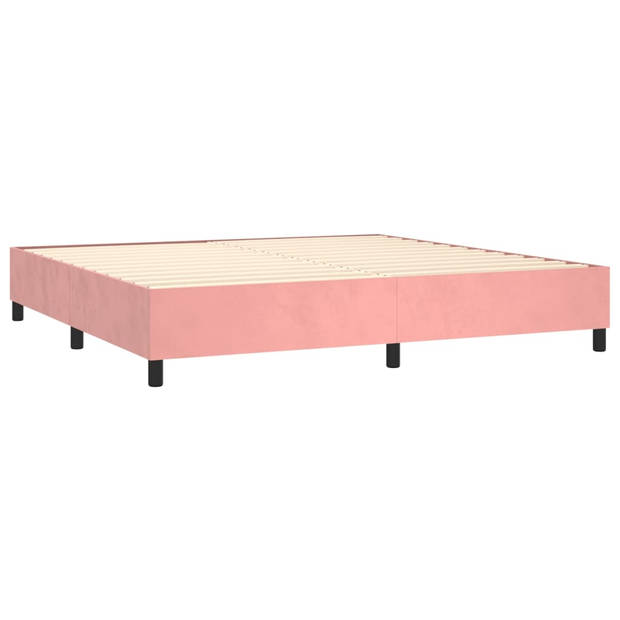 vidaXL Boxspring met matras fluweel roze 200x200 cm