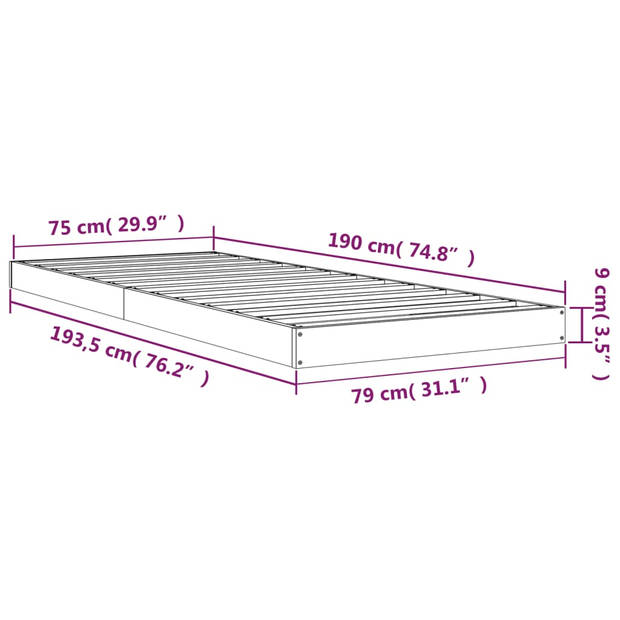 vidaXL Bedframe massief grenenhout wit 75x190 cm