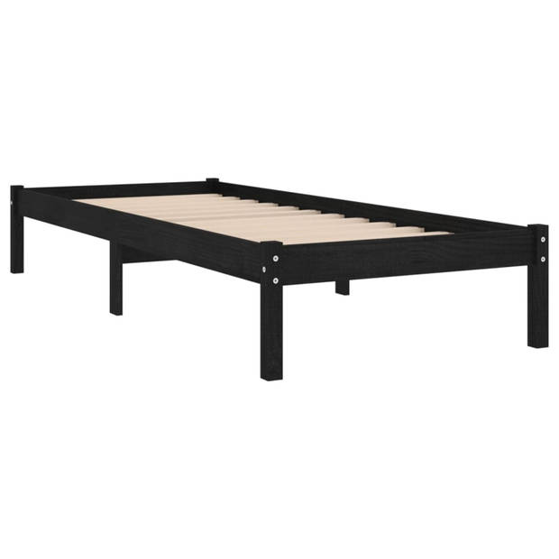 vidaXL Bedframe massief hout zwart 75x190 cm