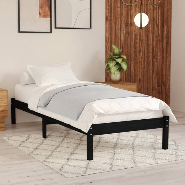 vidaXL Bedframe massief hout zwart 75x190 cm