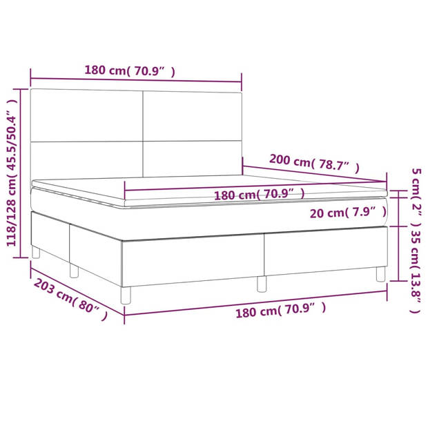 vidaXL Boxspring met matras en LED kunstleer grijs 180x200 cm