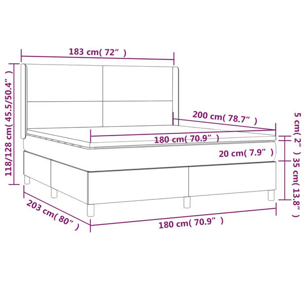 vidaXL Boxspring met matras kunstleer grijs 180x200 cm