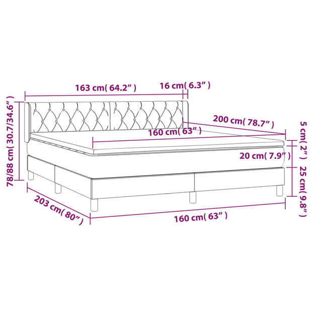 vidaXL Boxspring met matras fluweel zwart 160x200 cm