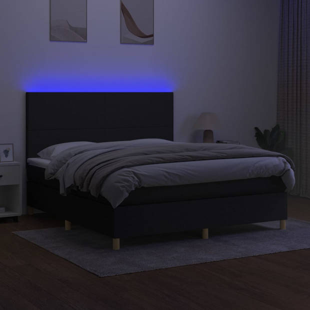vidaXL Boxspring met matras en LED stof zwart 160x200 cm
