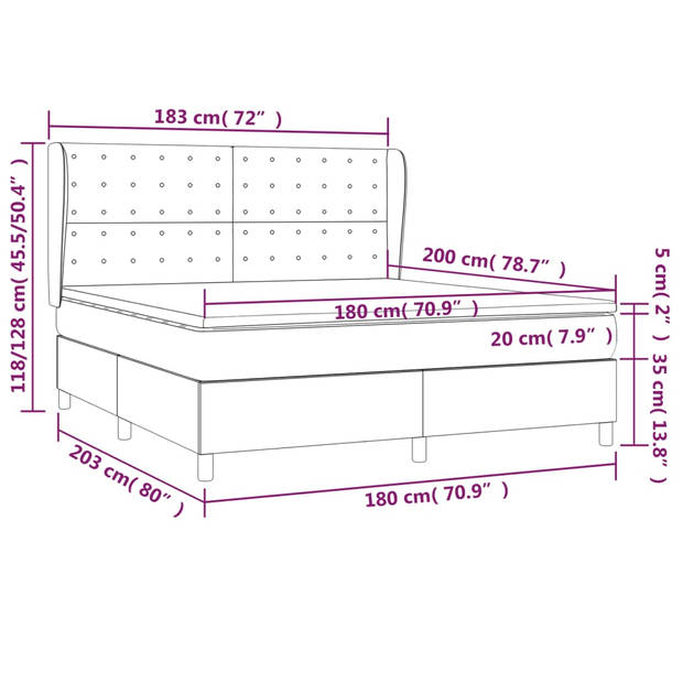 vidaXL Boxspring met matras stof crèmekleurig 180x200 cm